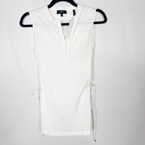 Theory Womens M White Sleeveless Tied Popover Cahliway Shirting Blouse Cotton - Picture 1 of 14